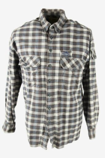 Camel Flannel Shirt Vintage Check Long Sleeve Button Retro 90s Size M