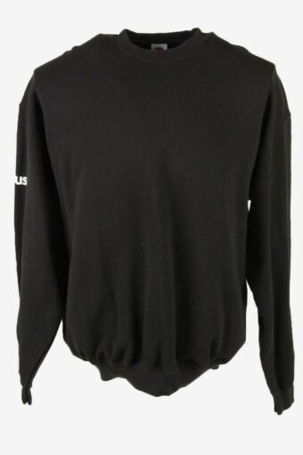 Sweatshirt Top Vintage Crew Neck Plain Retro 90s Black Size XL