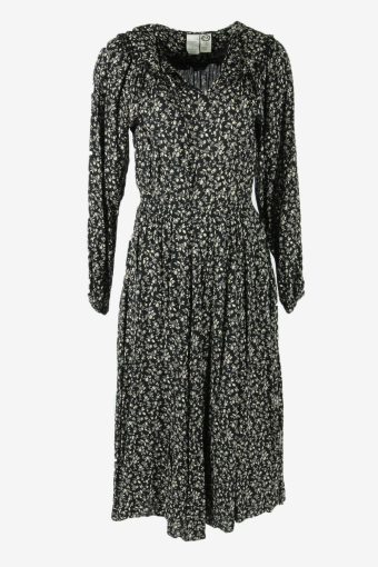Floral Maxi Dress Vintage V Neck Elastic Waist Black Size M