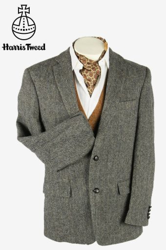 Harris Tweed Vintage Blazer Jacket Herringbone Country Weave Grey Size M