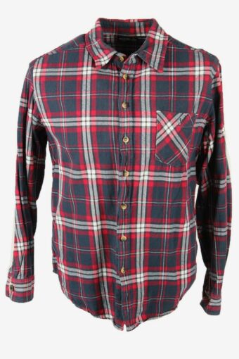 Identic Man Flannel Shirt Check Vintage Long Sleeve 90s Red & Navy L