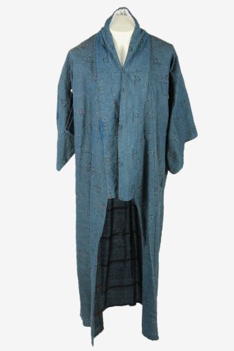 Kimono Original Japanese Vintage Traditional Robe Full Length Retro Blue