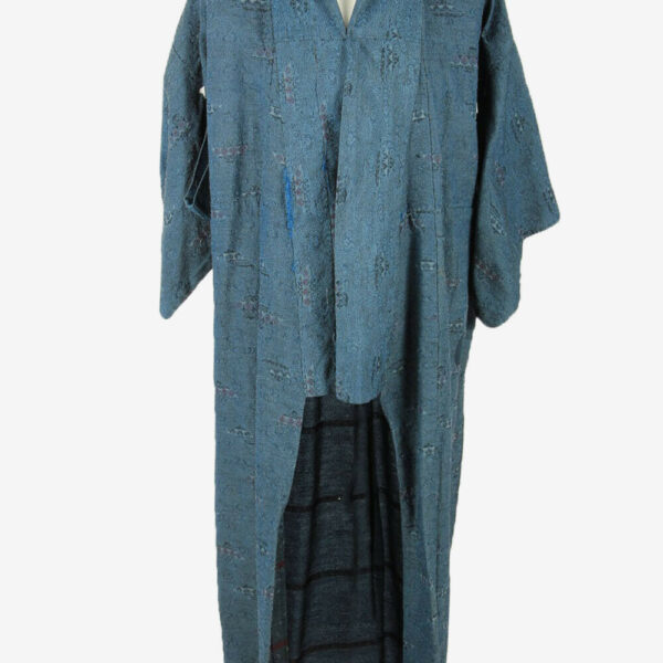 Kimono Original Japanese Vintage Traditional Robe Full Length Retro Blue