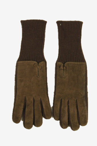 Ladies Vintage Suede Gloves Genuine Lined Warm Winter Retro Brown Size M
