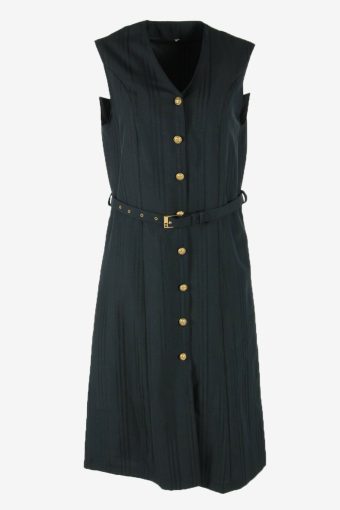 Lady Plain Midi Dress Vintage V Neck Formal Casual 90s Black Size L