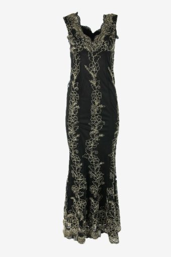 Maxi Dress Lace Detail Vintage V Neck Wedding Party 90s Black Size S