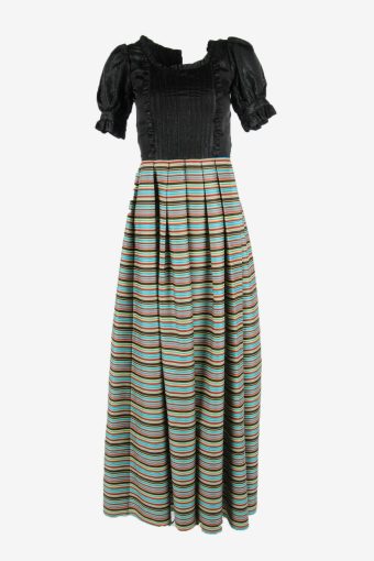 Maxi Dress Vintage Striped Crew Neck Short Sleeve Casual Black Size XS