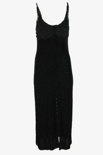 Plain Maxi Dress Vintage Scoop Neck Elastic Waist Party Black Size S
