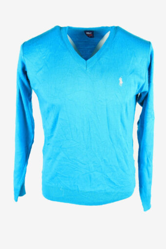 Polo Ralph Lauren Plain Vintage Sweater V Neck Jumper Turquoise Size S