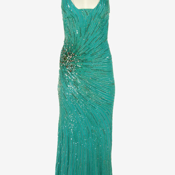 Roberto Cavilla Sequinned Dress Embellished V Neck Maxi In Turquoise Size 8