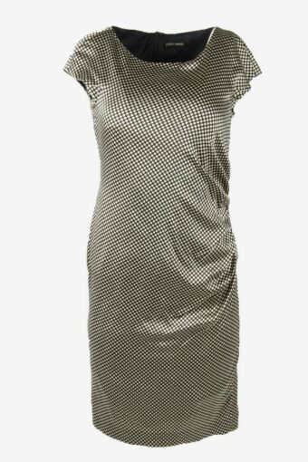 Silk Midi Dress Vintage Belted Polka Dot Elegant 90s Black Size 10