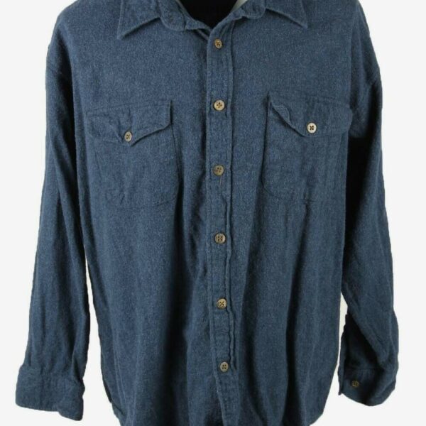 St Johns Bay Flannel Shirt Plain Vintage Long Sleeve 90s Navy Size XXL