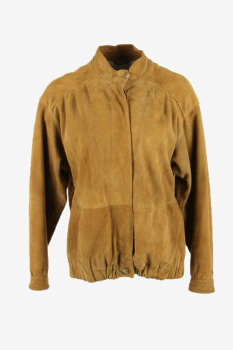Suede Bomber Jacket Vintage Button Up Old School Retro 90s Camel Size L