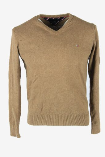 Tommy Hilfiger Diamond Sweater Vintage V Neck Jumper 90s Brown Size S