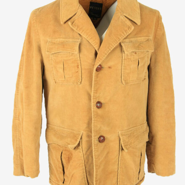 Vintage Corduroy Coat Jacket Lined Pockets Casual 90s Camel Size M
