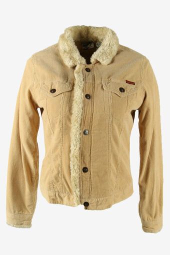 Vintage Corduroy Jacket Faux Fur Cord Snap Casual 90s Coffee Size M
