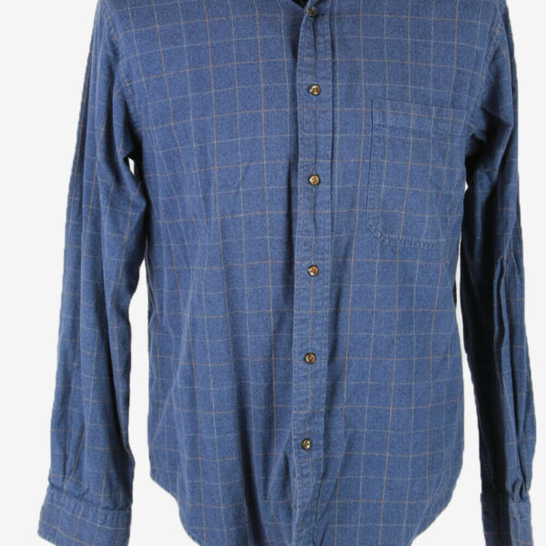 Vintage Flannel Shirt Check Long Sleeve Button 90s Cotton Blue Size M