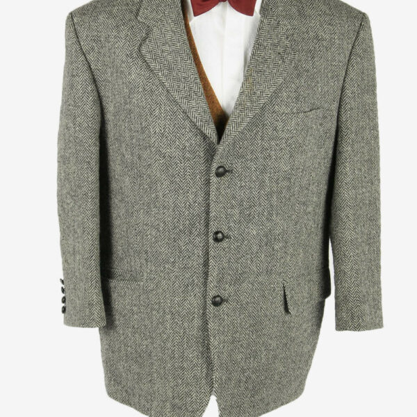 Vintage Harris Tweed Blazer Jacket Herringbone Weave Grey Size XL