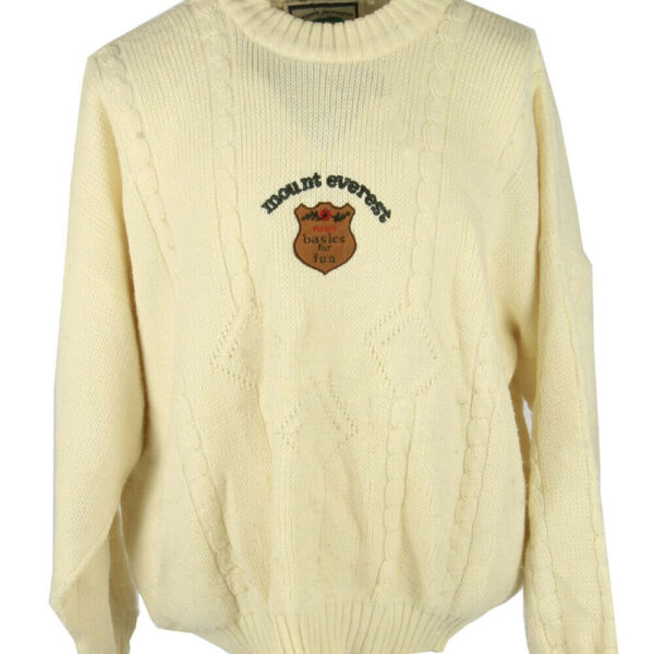 Vintage Jumper Cable Knit Crew Neck Pullover Winter 90s Cream Size XL