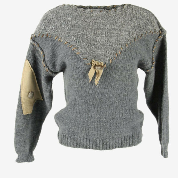 Vintage Ladies Jumper Crew Neck Knit Pullover Warm 90s Grey Size M