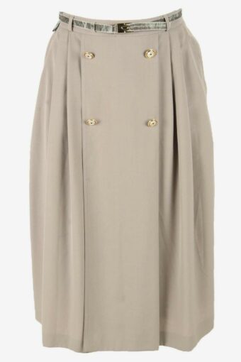 Vintage Long Skirt Wool Blended Lined Belt Retro 90s Grey Size UK 10