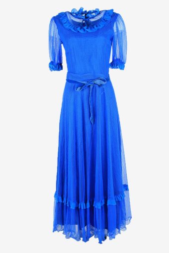 Vintage Maxi Dress Plain Crew Neck Short Sleeve Retro 90s Blue Size M