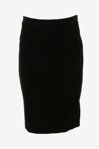 Vintage Midi Skirt Plain Back Vent Lined Retro 90s Black Size UK 12