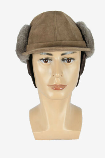 Vintage Russian Style Fur Hat Earflaps Winter Warm Beige Size 57 cm