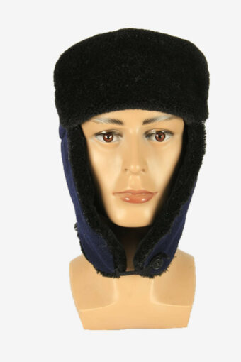 Vintage Russian Style Fur Hat Earflaps Winter Warm Navy Size 58 cm