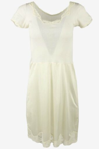 Vintage Short Sleeve Slip Dress Lace Nightdress Retro 90s Off White S