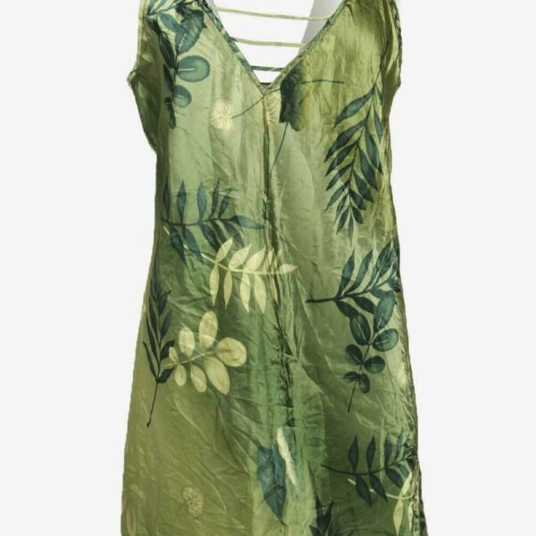 Vintage Spaghetti Strap Slip Dress Leaf Print Nightdress 90s Green S