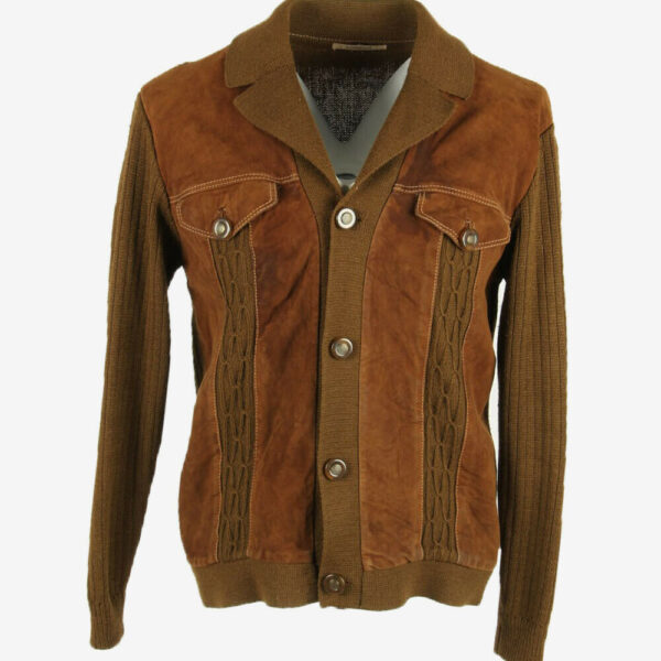 Vintage Suede Cardigan Jacket Button Up Old School Retro 90s Brown Size M