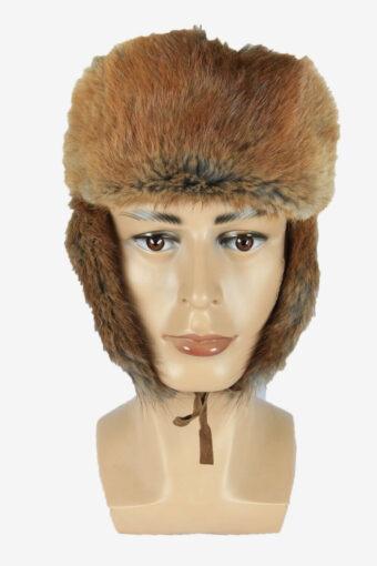 Vintage Suede Russian Style Fur Hat Earflaps Winter Brown Size 58 cm