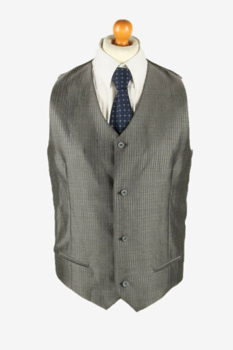 Vintage Waistcoat Gilet Check Vest Button Up Smart 90s Grey Size L