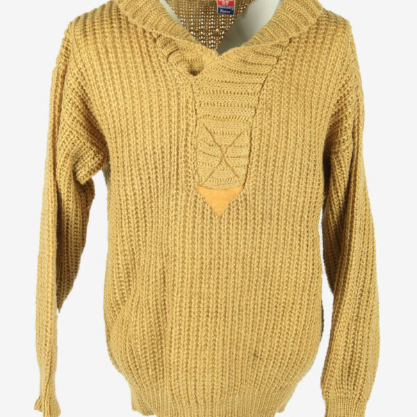 Vintage Jumper Cable Knit Shawl Neck Pullover 90s Golden Size L