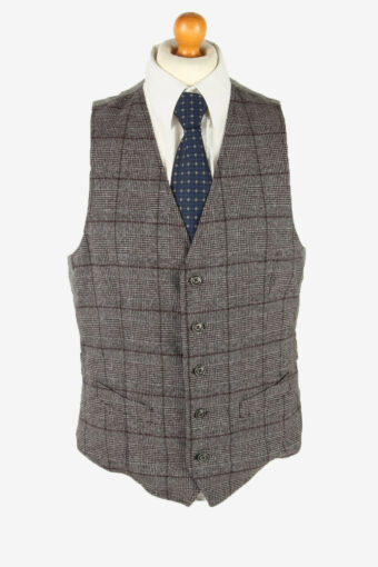 Waistcoat Gilet Vintage Check Vest Button Up Casual 90s Multi Size M