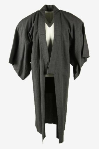 Authentic Japanese Kimono Vintage Mens Robe Full Length Retro 70s Grey