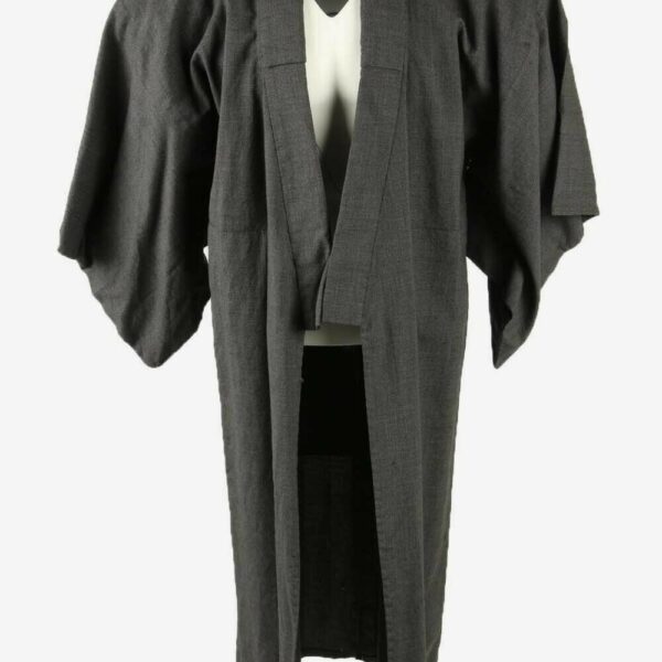 Authentic Japanese Kimono Vintage Mens Robe Full Length Retro 70s Grey