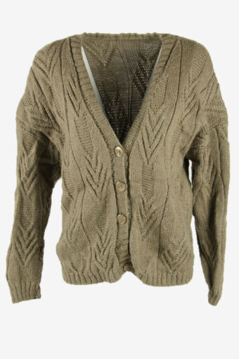 Cable Knit Cardigan Vintage V Neck Retro Country 90s Grey Size L