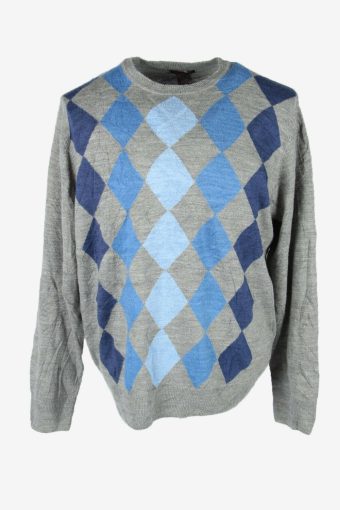Dockers Diamond Sweater Vintage V Neck Golf Casual Grey Size XL
