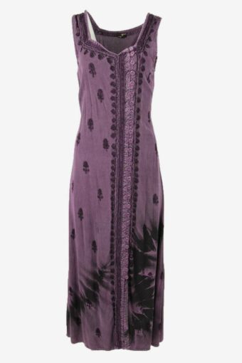 Embroidered Maxi Dress Vintage Button Down Summer 70s Purple Size 12/14