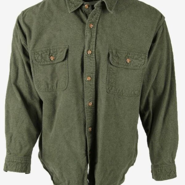 Field & Stream Flannel Shirt Plain Vintage Long Sleeve 90s Khaki XXL