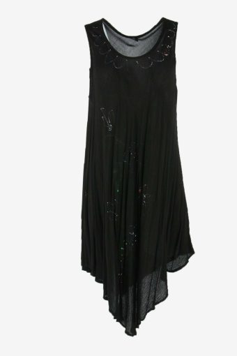 Floral Midi Dress Vintage V Neck Elastic Waist Black Size One Size