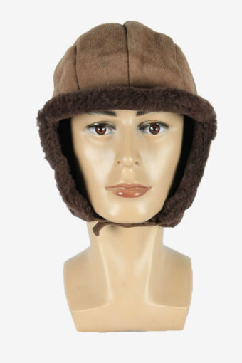 Fur Suede Cap Hat Vintage Earflaps Ski Cossack 90s Brown Size 54 cm