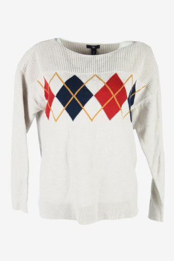 Gap Diamond Sweater Vintage Sccop Pullover Jumper Golf 90s Cream Size L