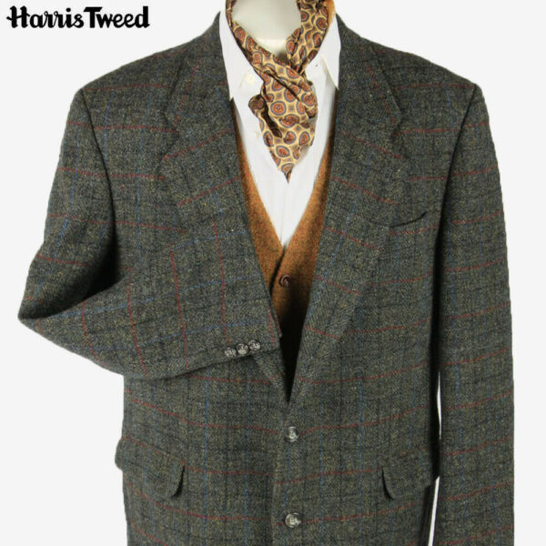 Harris Tweed Vintage Blazer Jacket Windowpane Weave Grey Size XL