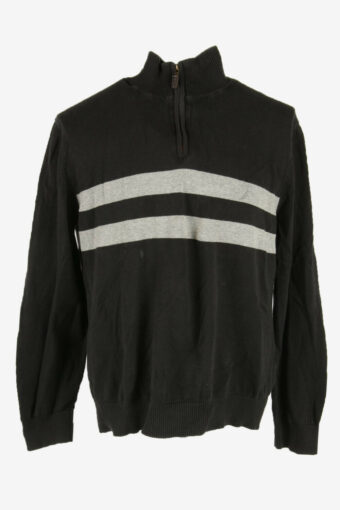 Nautica Quarter Zip Jumper Striped Vintage Pullover 90s Black Size XXL