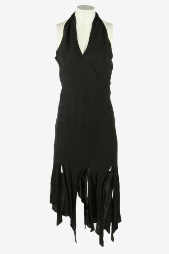 Vintage Long Dress Halter Neck Lined Retro 90s Black Size UK 14