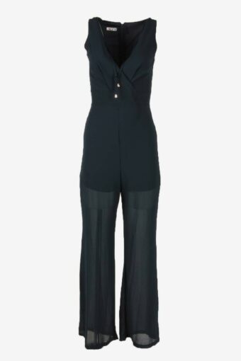 Sleeveless Jumpsuit Vintage Surplice Neckline Retro 90s Navy Size S