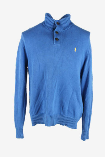 Polo Ralph Lauren Jumper Vintage Collared Pullover 90s Blue Size XL
